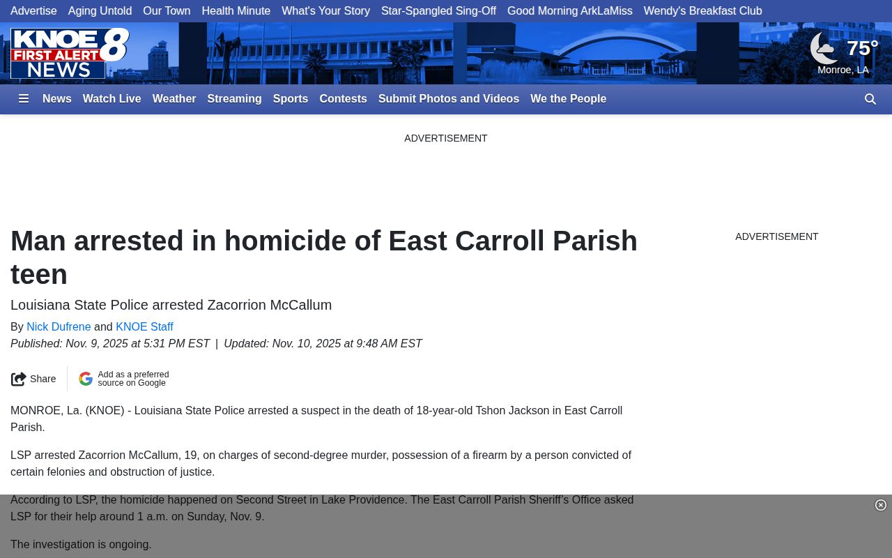 KNOE dated East Carroll Parish arrest news report
