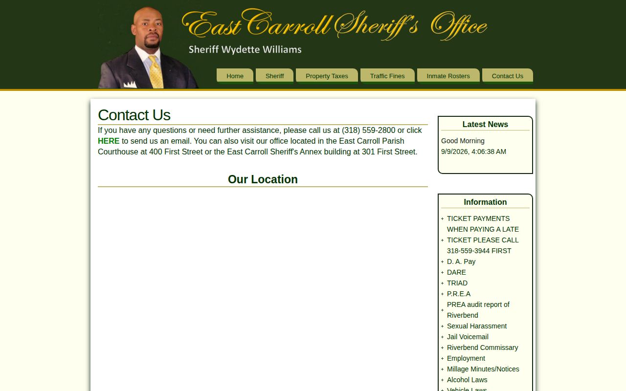 East Carroll Parish Sheriff's Office contact page